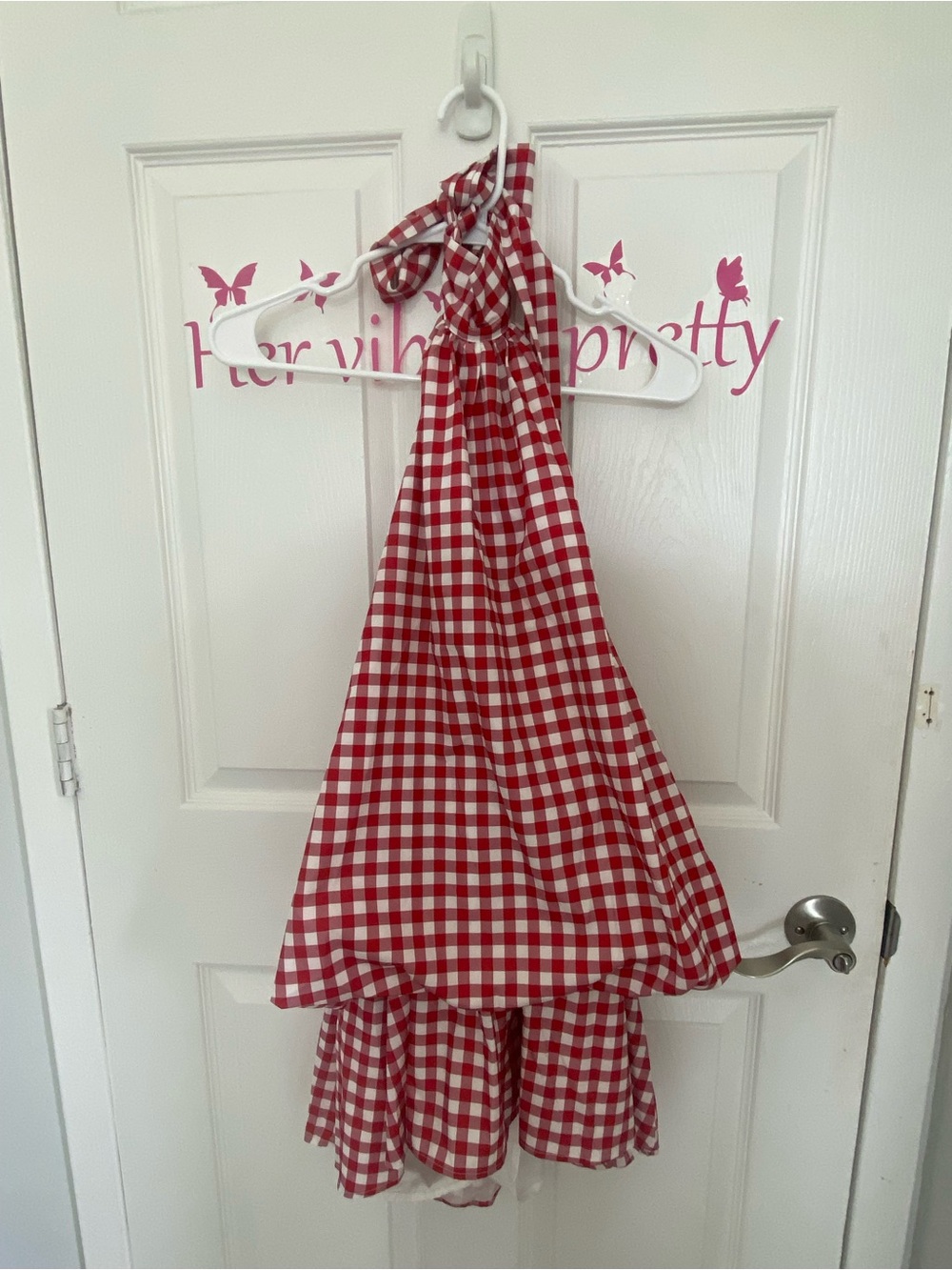 Red and White Gingham Halter Mini Dress